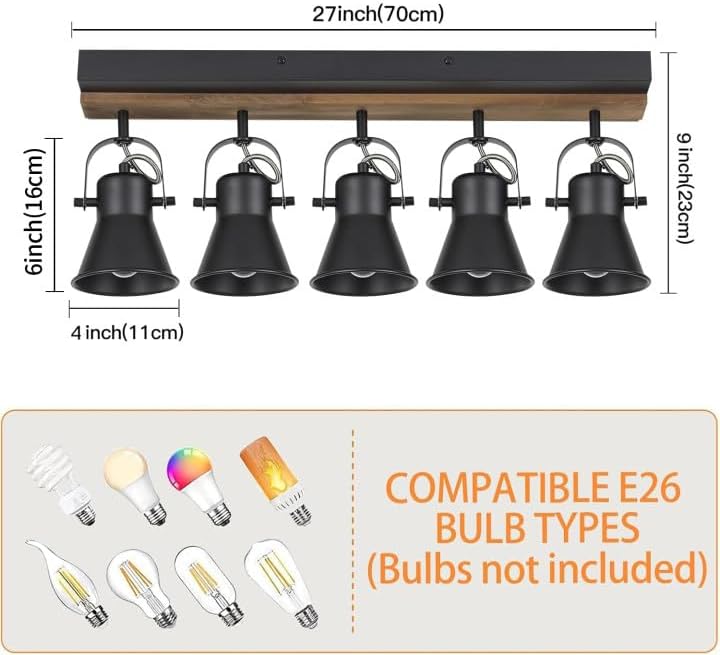 KEESFU 5-Light Track Lighting Kit,Black Semi Flush Mount Ceiling Light with 5 Rotatable Light Heads,Modern Farmhouse Lighting for Livingroom,Bedroom,Hallway,Art Wall,Bathroom,Kitchen.(5-Light) - Image 4